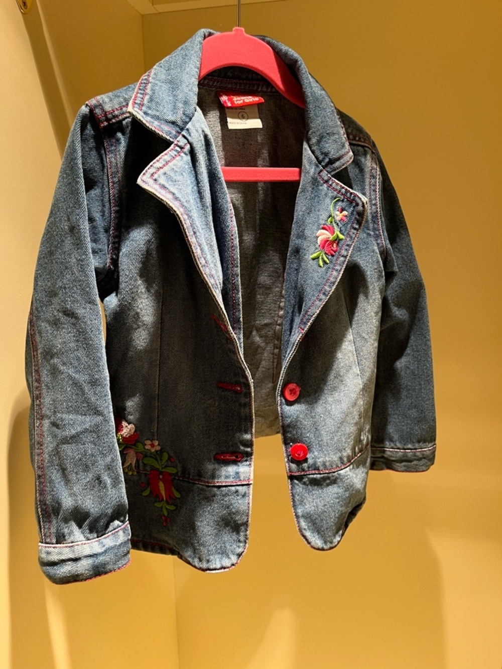 Levi's Kids Denim Jean Jacket with Pink & Red Floral Embroidery - Picture 2 of 8